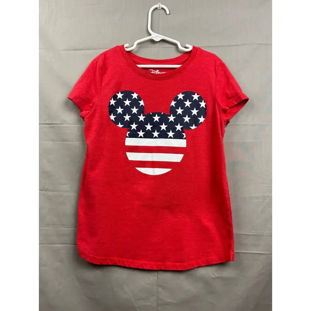 Disney Girls Patriotic Mickey Mouse Ears Red Shirt, Size M